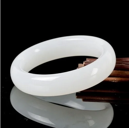 Women Accessories For Hand - Pulseira bangle jade branca natural genuína,