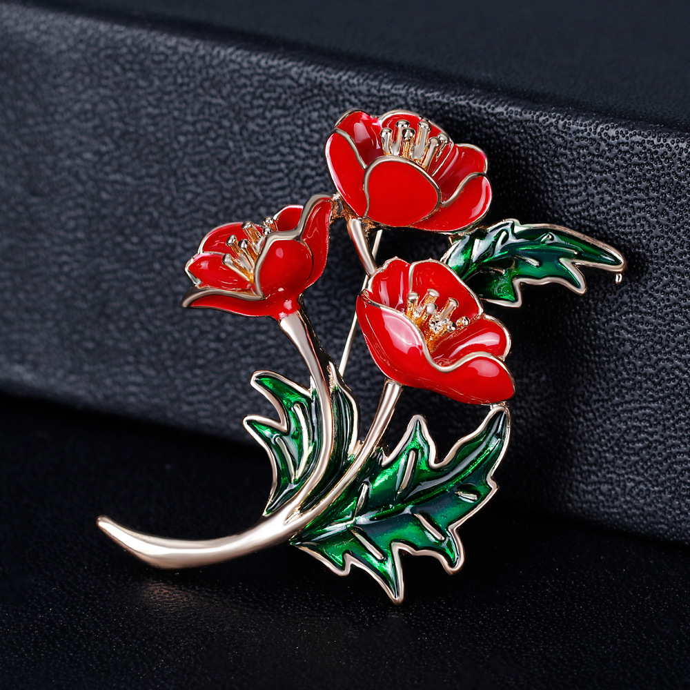 Women'S Accessories Uk - Broche de flor de papoula vermelha